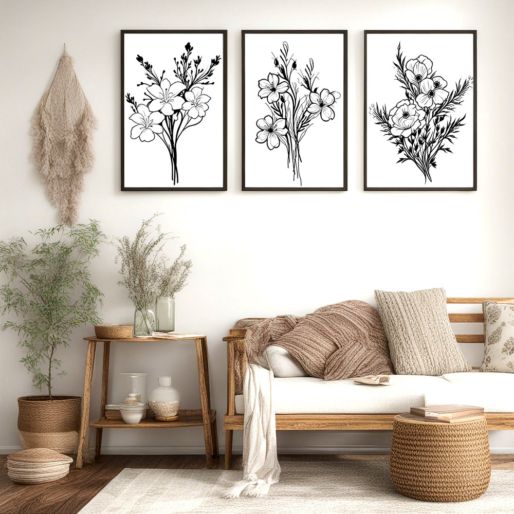 Minimalist Doodle Flowers Clipart Bundle PNG SVG Boho Flowers Outlines PNG Doodle Flowers Sublimati 3