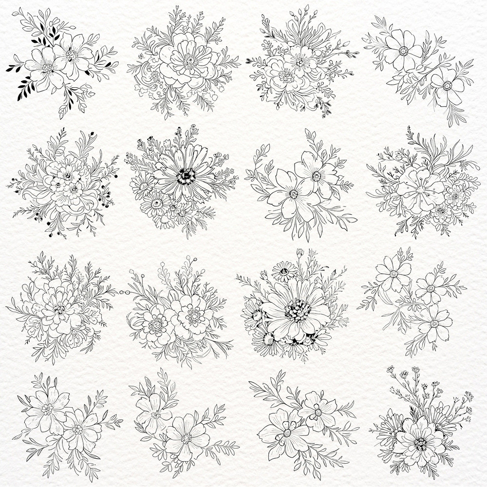 Minimalist Doodle Flowers Clipart Bundle PNG SVG Boho Flowers Outlines PNG Doodle Flowers Sublimati 4