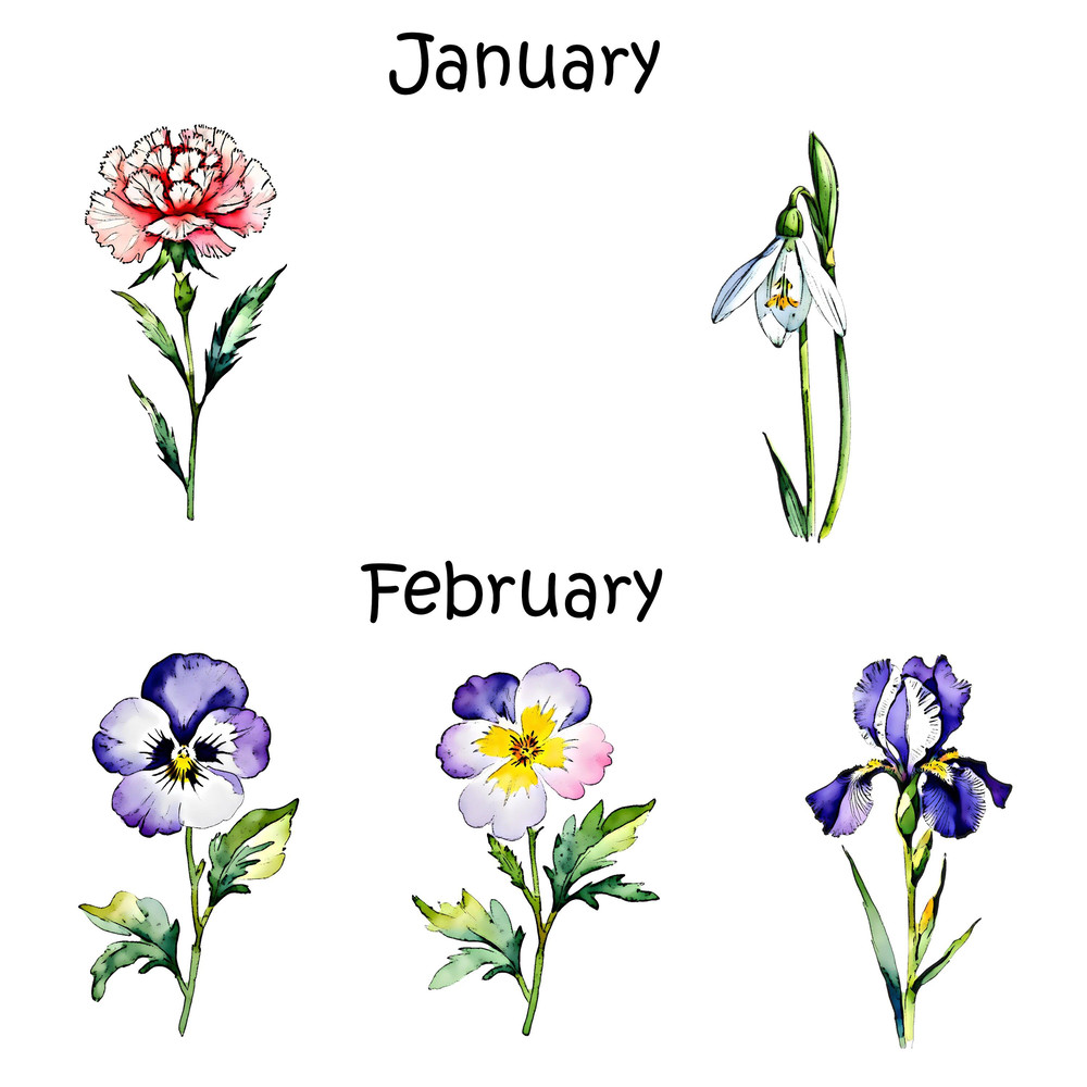 Watercolor Ink Birth Month Flower Clipart Birth Month Flower Transparent Background Free Commercial 1