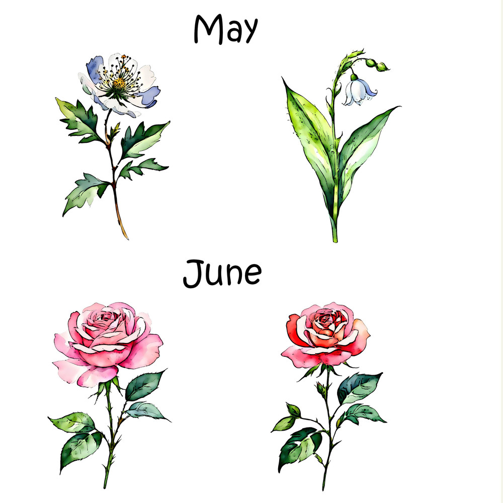 Watercolor Ink Birth Month Flower Clipart Birth Month Flower Transparent Background Free Commercial 3