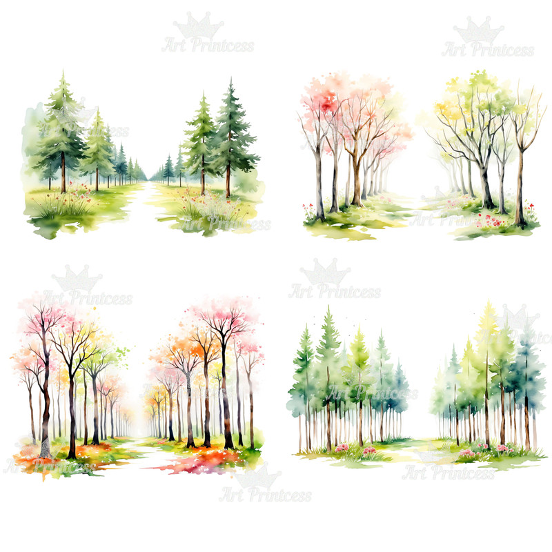 Watercolor Forest Path Clipart Digital Download Woodland Alley Graphics PNG Nature Scene Clipart Fo 4
