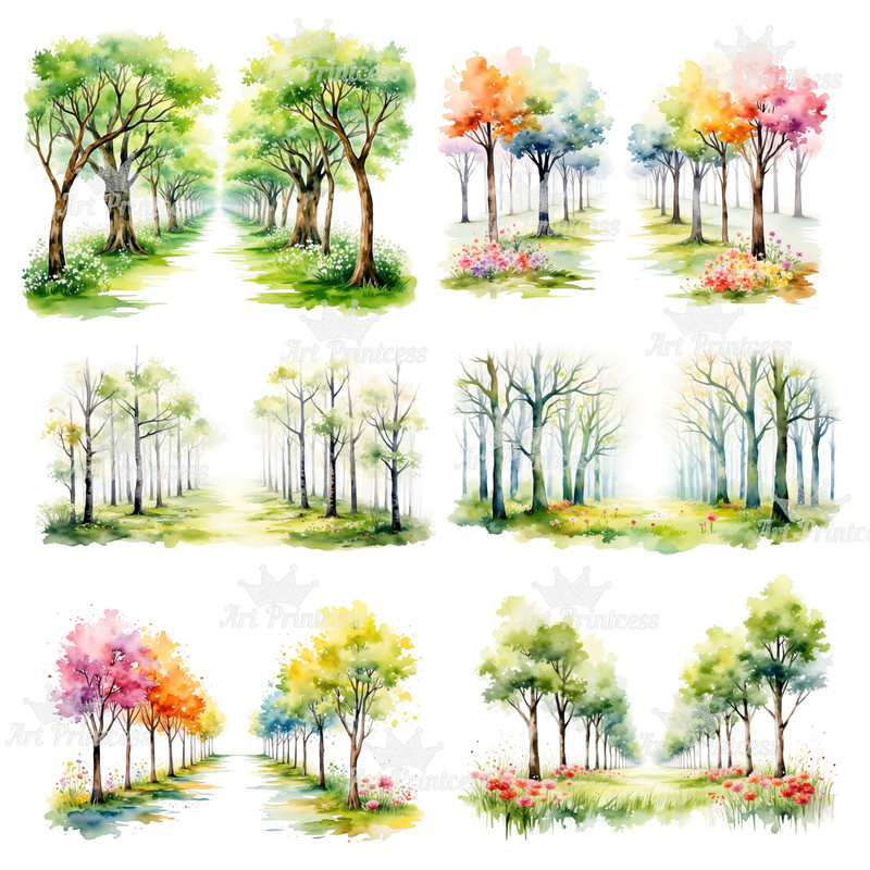 Watercolor Forest Path Clipart Digital Download Woodland Alley Graphics PNG Nature Scene Clipart Fo 5