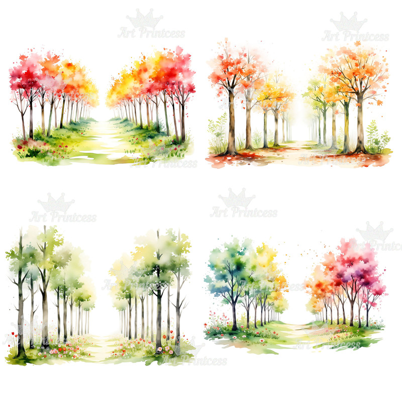 Watercolor Forest Path Clipart Digital Download Woodland Alley Graphics PNG Nature Scene Clipart Fo 6