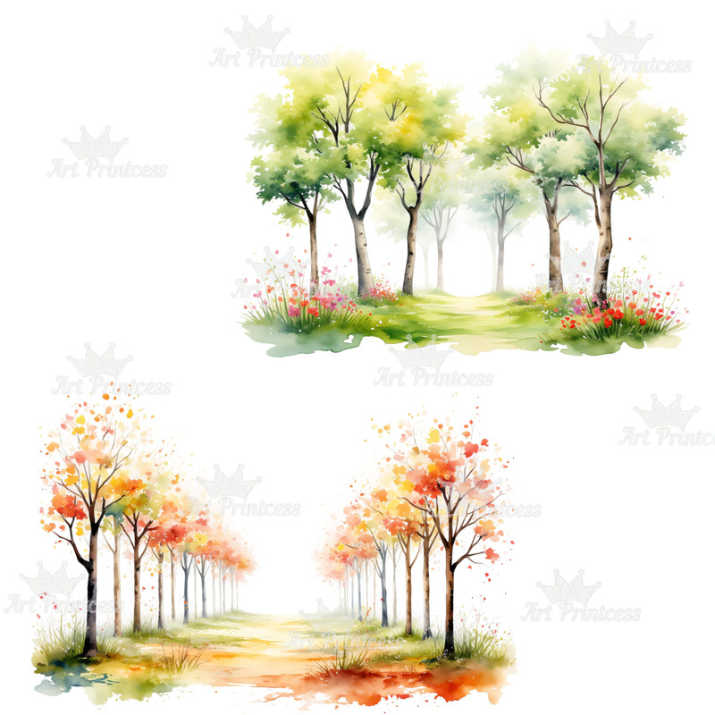 Watercolor Forest Path Clipart Digital Download Woodland Alley Graphics PNG Nature Scene Clipart Fo 7