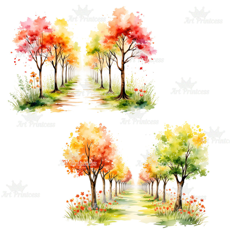 Watercolor Forest Path Clipart Digital Download Woodland Alley Graphics PNG Nature Scene Clipart Fo 10