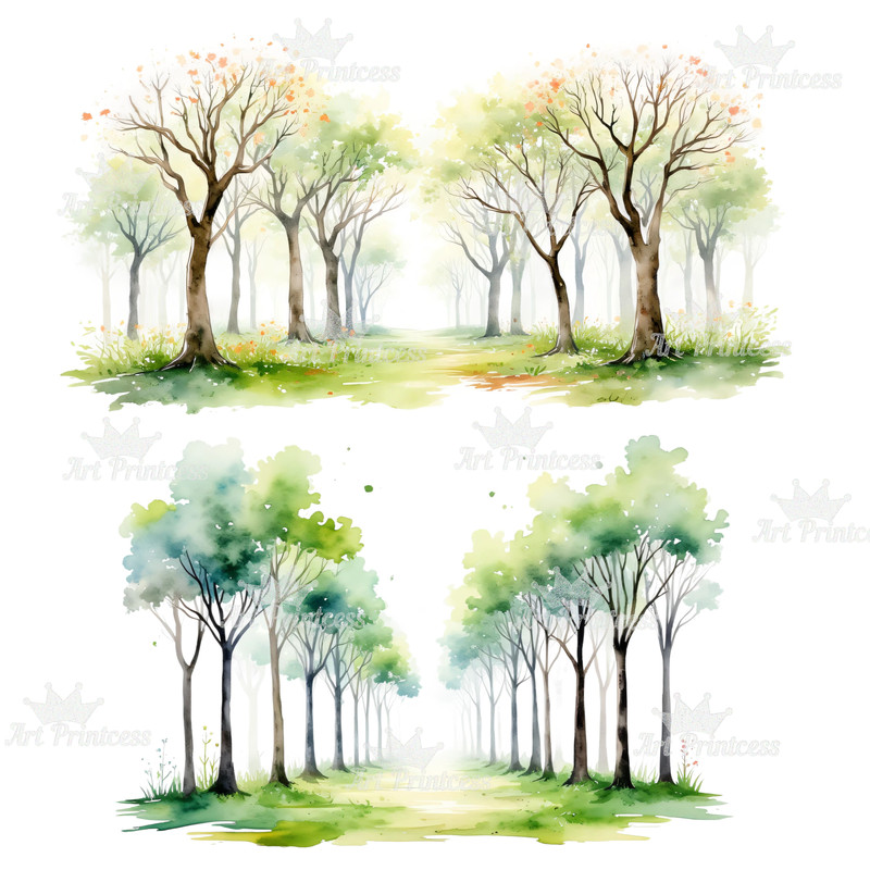Watercolor Forest Path Clipart Digital Download Woodland Alley Graphics PNG Nature Scene Clipart Fo 12