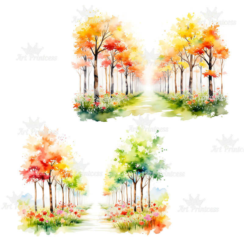 Watercolor Forest Path Clipart Digital Download Woodland Alley Graphics PNG Nature Scene Clipart Fo 14