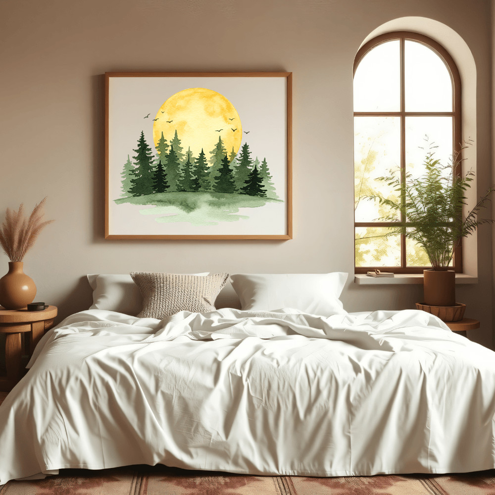 Watercolor Forest Clipart Bundle 26 PNG Woodland Tree Graphics Pine Evergreen Landscape Moon  Birds 9