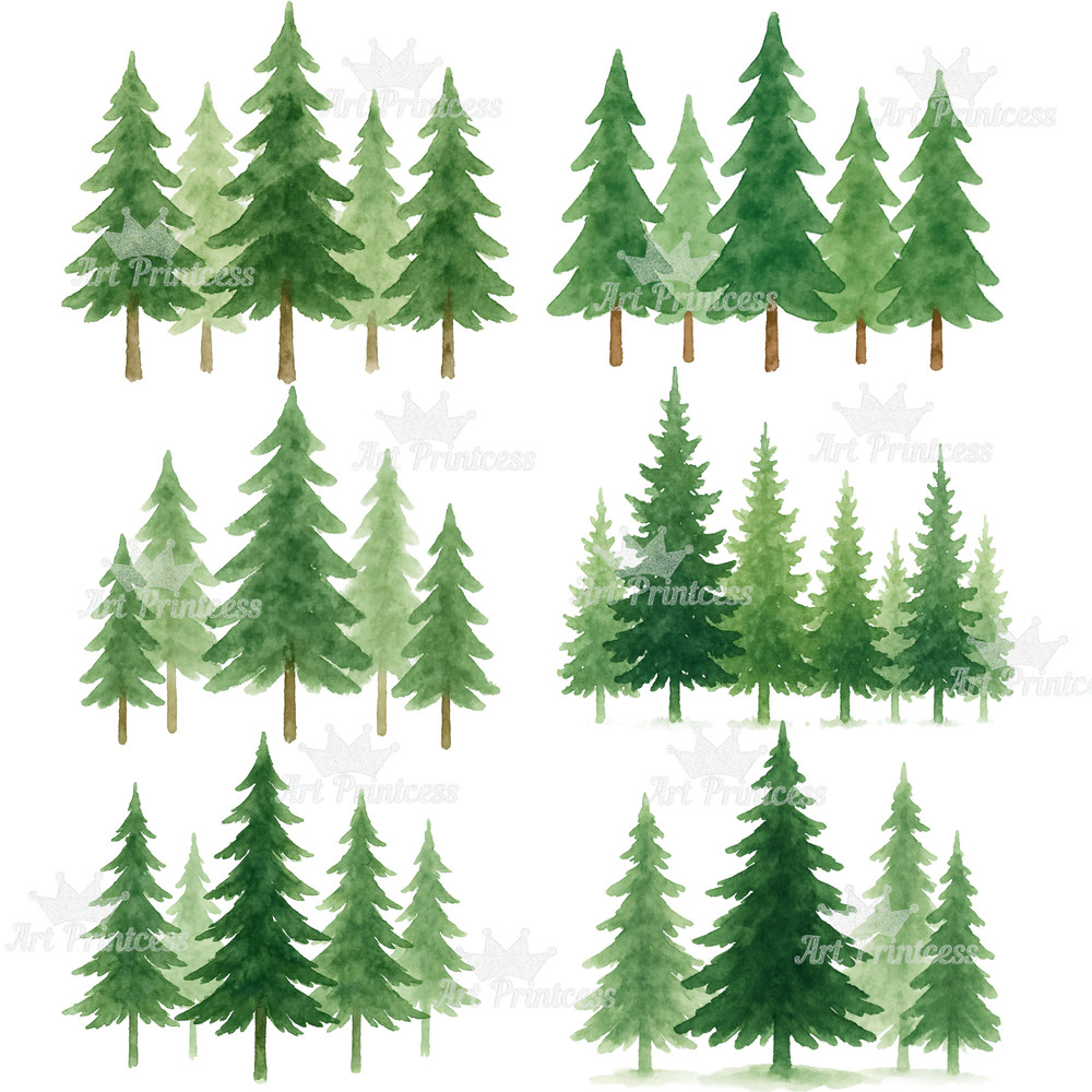 Forest Trees Borders Clipart Bundle 32 Watercolor PNGs With Transparent Background Woodland Landsca 2