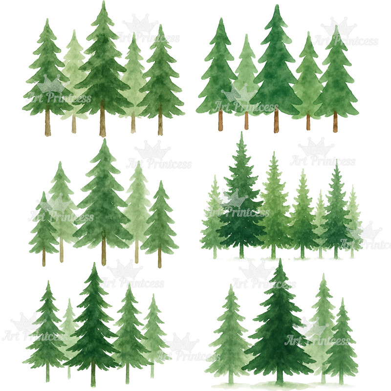 Forest Trees Borders Clipart Bundle 32 Watercolor PNGs With Transparent Background Woodland Landsca 2