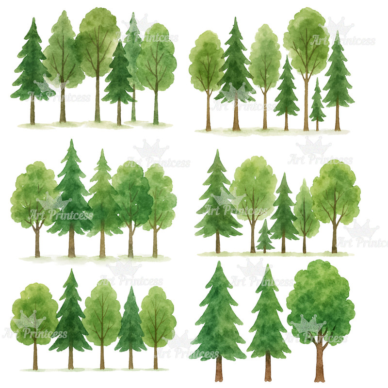 Forest Trees Borders Clipart Bundle 32 Watercolor PNGs With Transparent Background Woodland Landsca 4