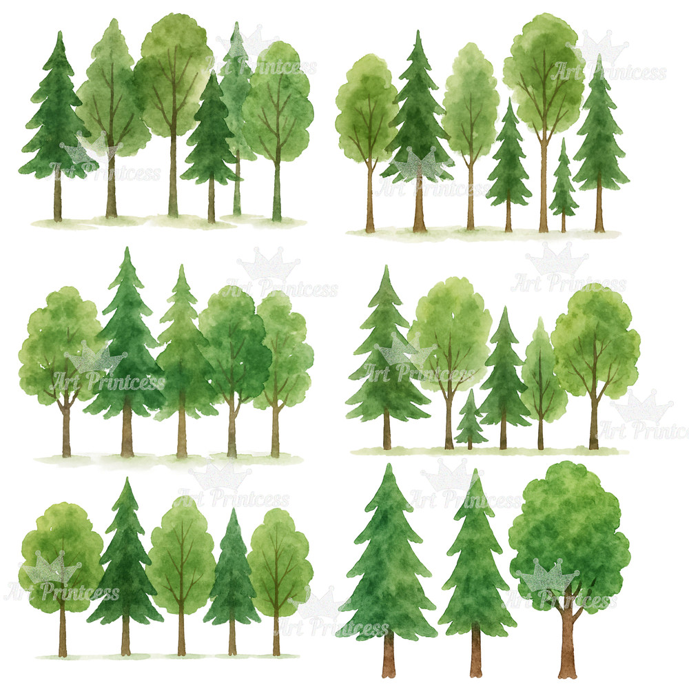 Forest Trees Borders Clipart Bundle 32 Watercolor PNGs With Transparent Background Woodland Landsca 5