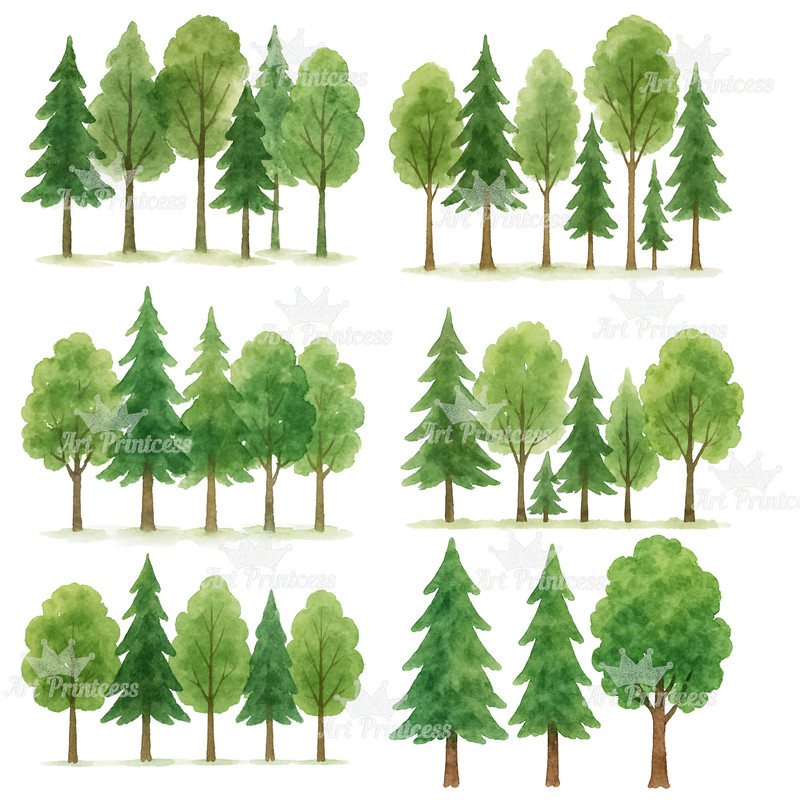 Forest Trees Borders Clipart Bundle 32 Watercolor PNGs With Transparent Background Woodland Landsca 5