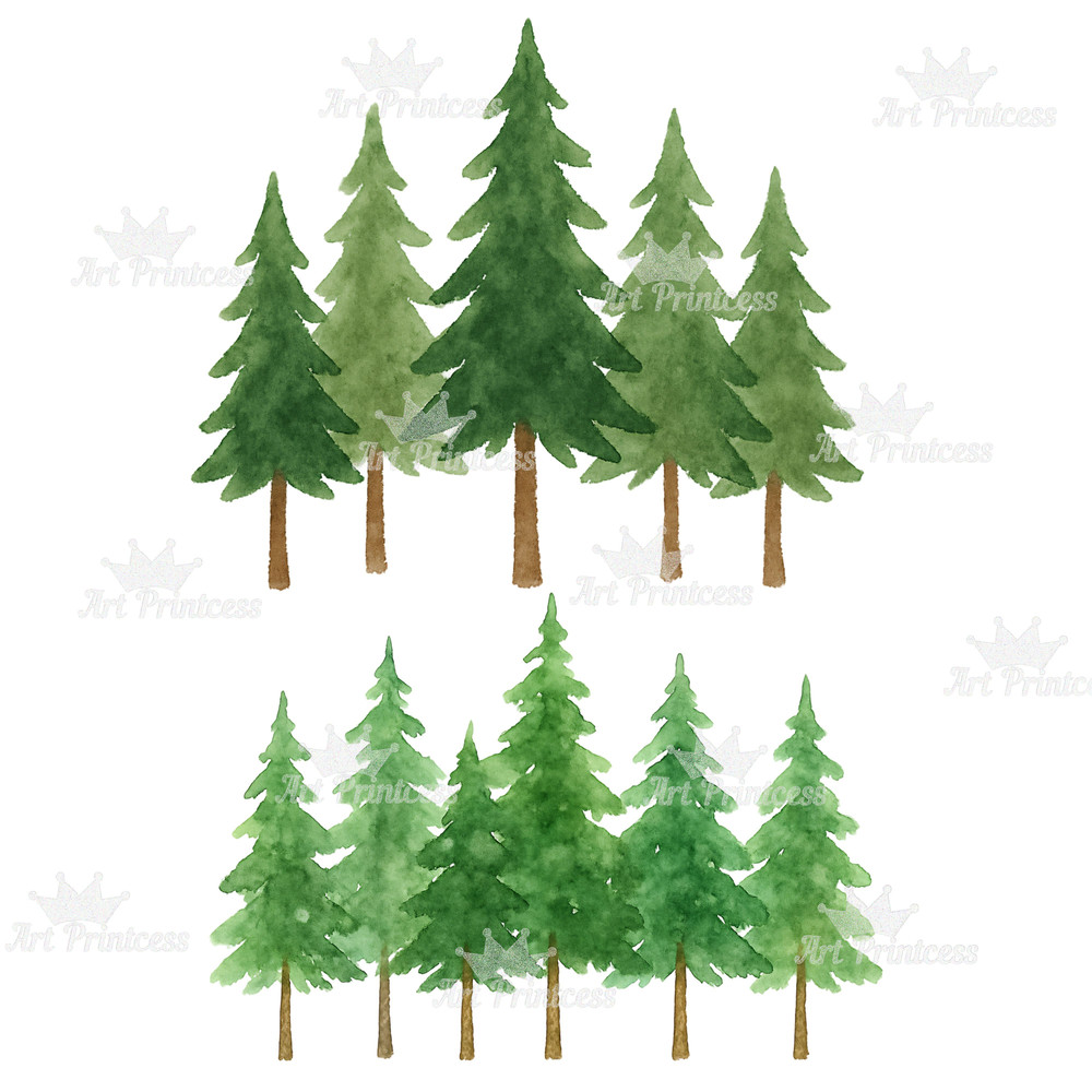 Forest Trees Borders Clipart Bundle 32 Watercolor PNGs With Transparent Background Woodland Landsca 2