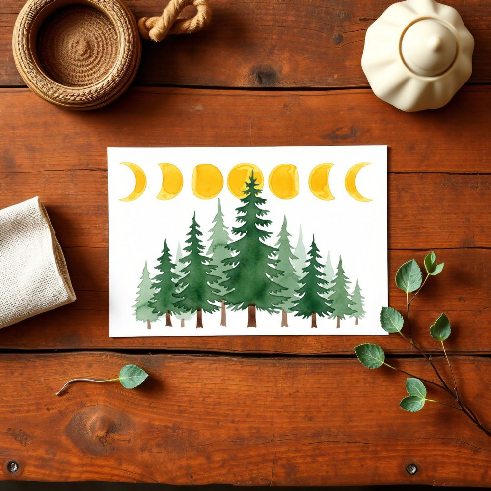 Forest Borders Moon Phases Clipart Bundle Watercolor Transparent Background Woodland Celestial Lan 9