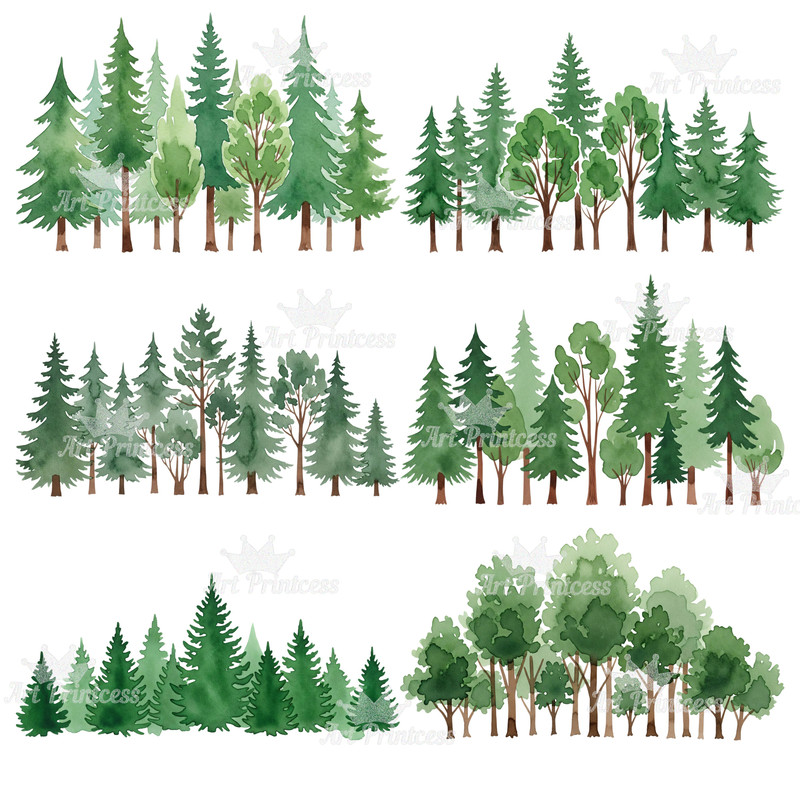 Forest Borders Moon Phases Clipart Bundle Watercolor Transparent Background Woodland Celestial Lan 4