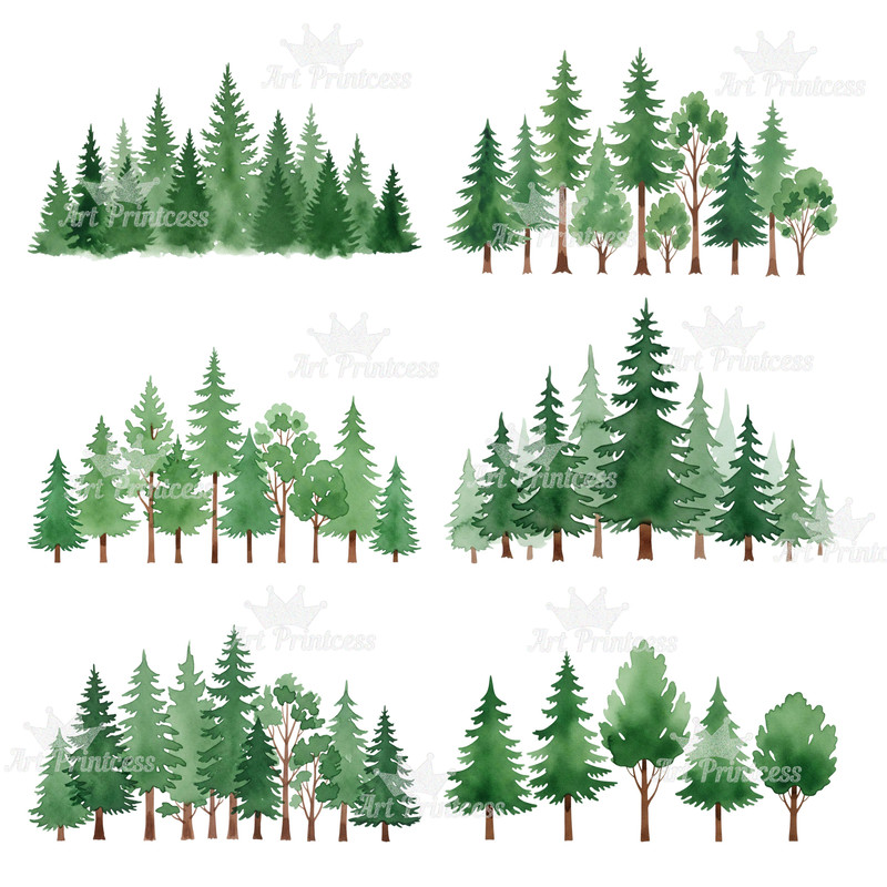 Forest Borders Moon Phases Clipart Bundle Watercolor Transparent Background Woodland Celestial Lan 6