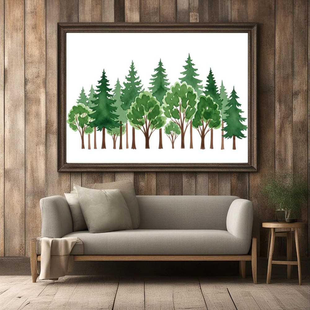 Forest Borders Moon Phases Clipart Bundle Watercolor Transparent Background Woodland Celestial Lan 1