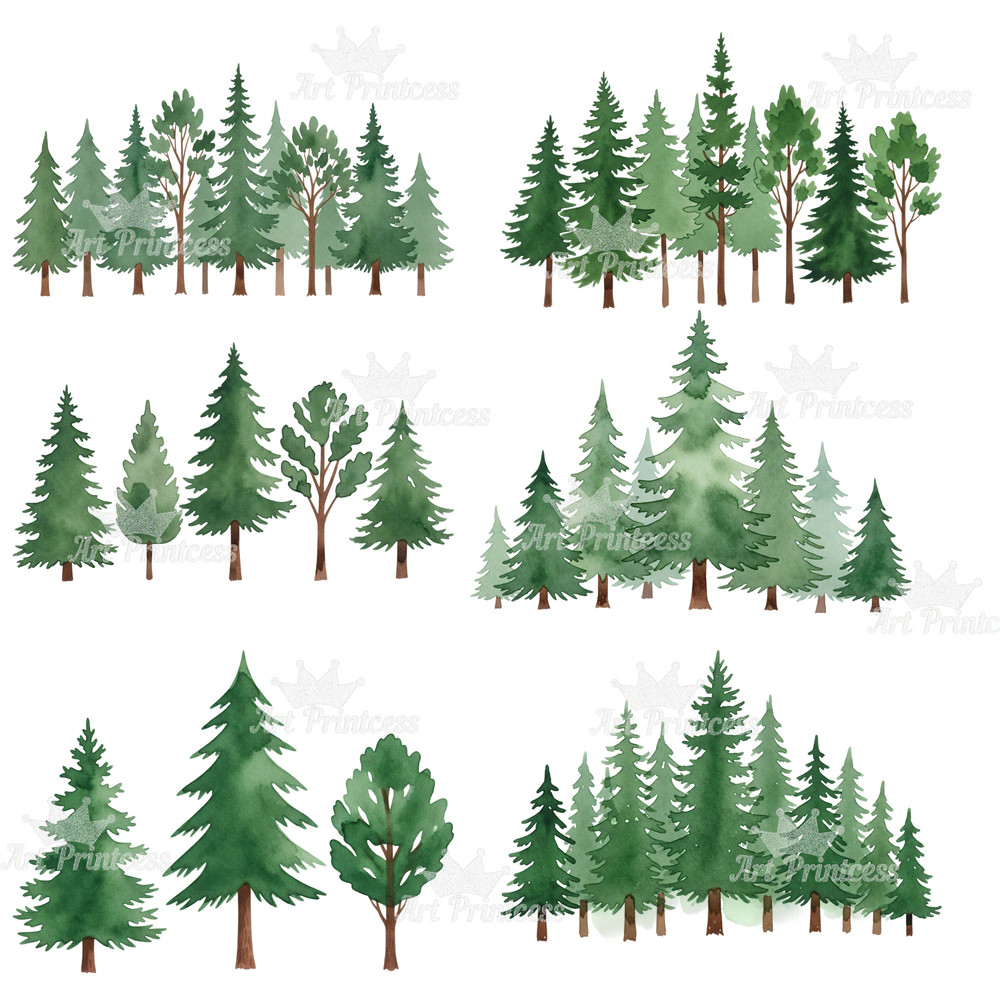 Forest Borders Moon Phases Clipart Bundle Watercolor Transparent Background Woodland Celestial Lan 7