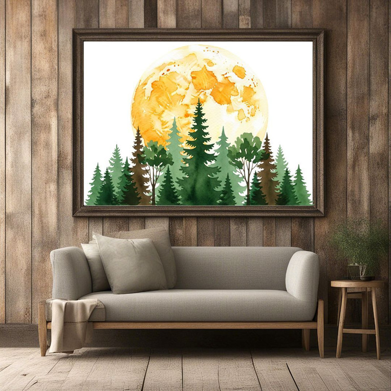 Forest Borders Moon Phases Clipart Bundle Watercolor Transparent Background Woodland Celestial Lan 0