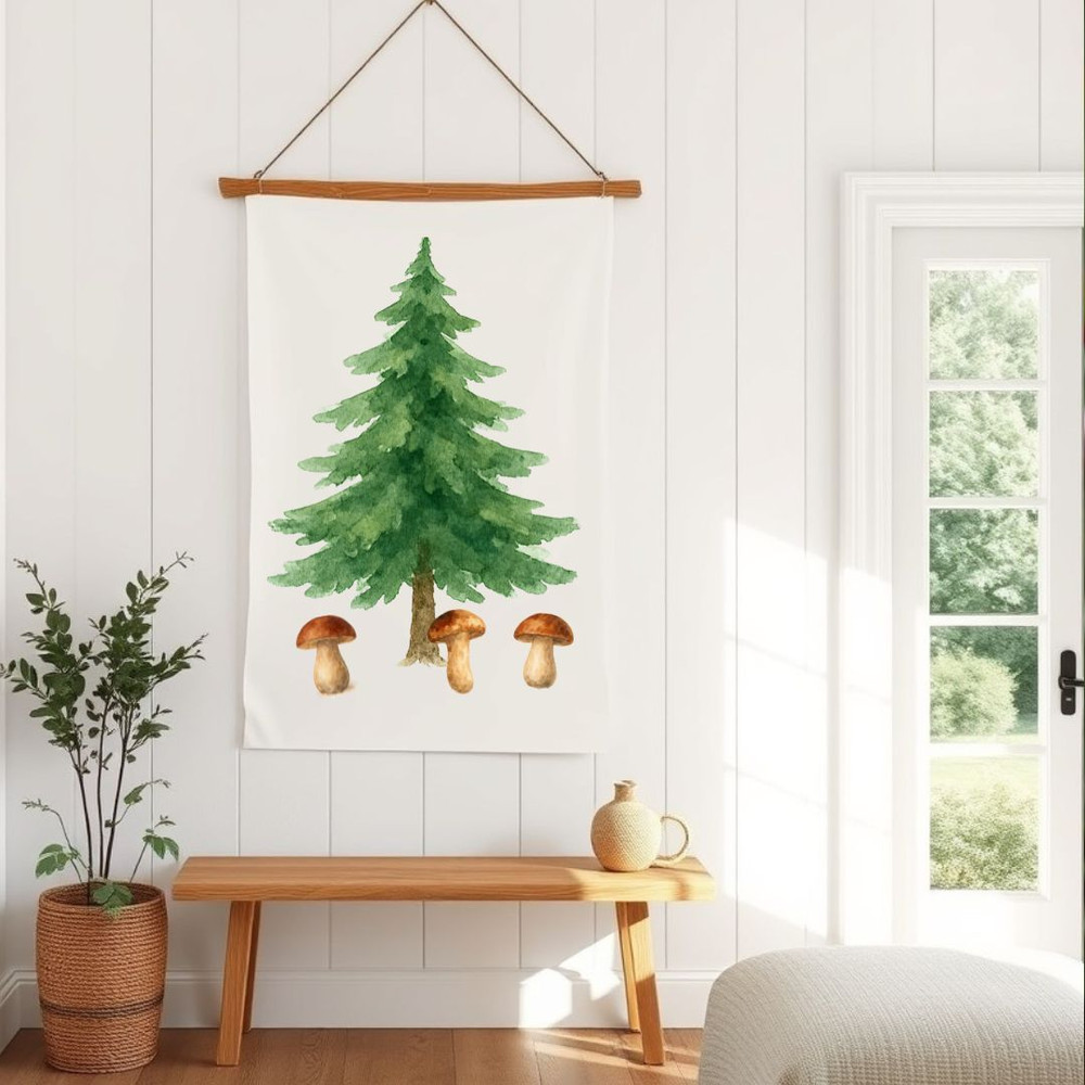 Forest Trees Mushrooms Clipart Bundle Watercolor PNG Transparent Background Woodland Fungi Nature 2