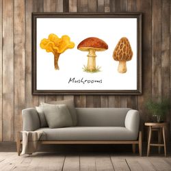 edible mushroom clipart bundle 64 watercolor png files foraging fungi art botanical kitchen decor printables
