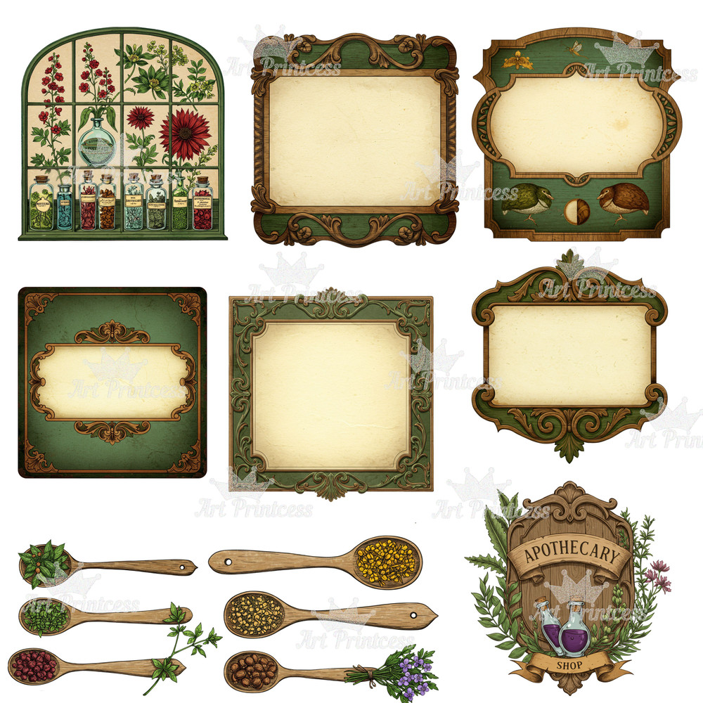 Vintage Apothecary Clipart Bundle Antique Herbalist Alchemist Clipart Pack Digital Download For Dar 1