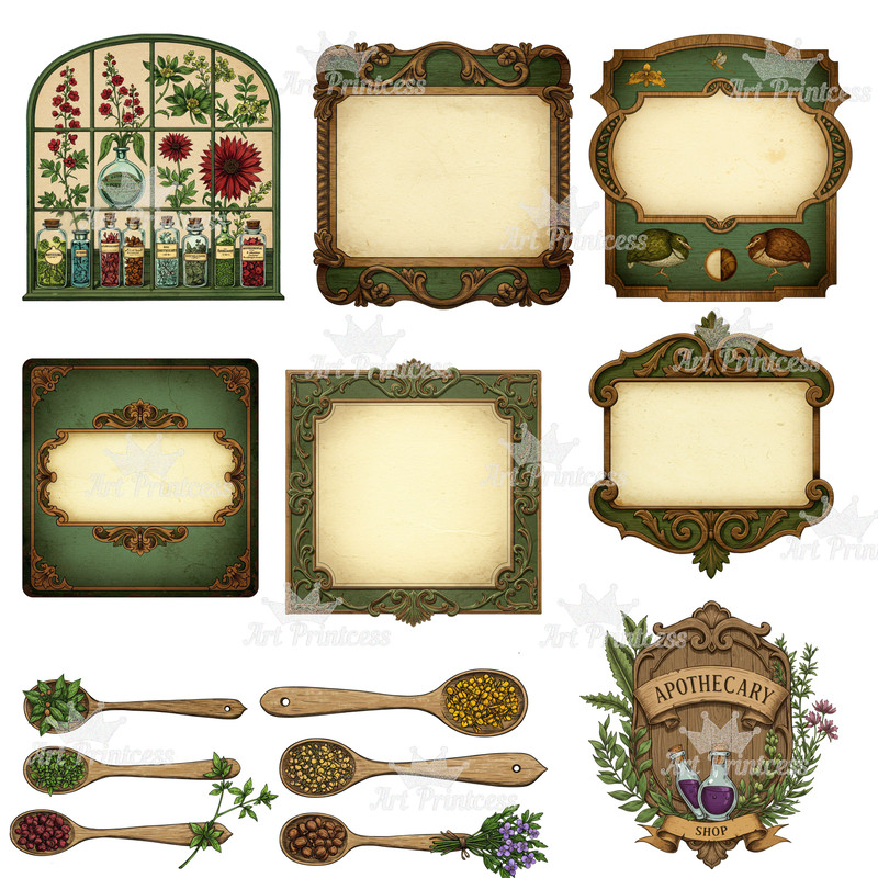Vintage Apothecary Clipart Bundle Antique Herbalist Alchemist Clipart Pack Digital Download For Dar 1