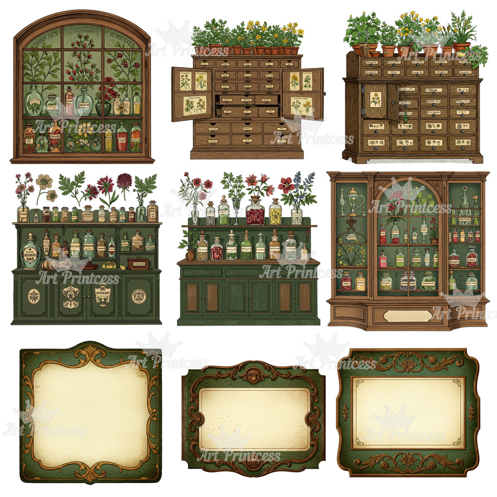 Vintage Apothecary Clipart Bundle Antique Herbalist Alchemist Clipart Pack Digital Download For Dar 2
