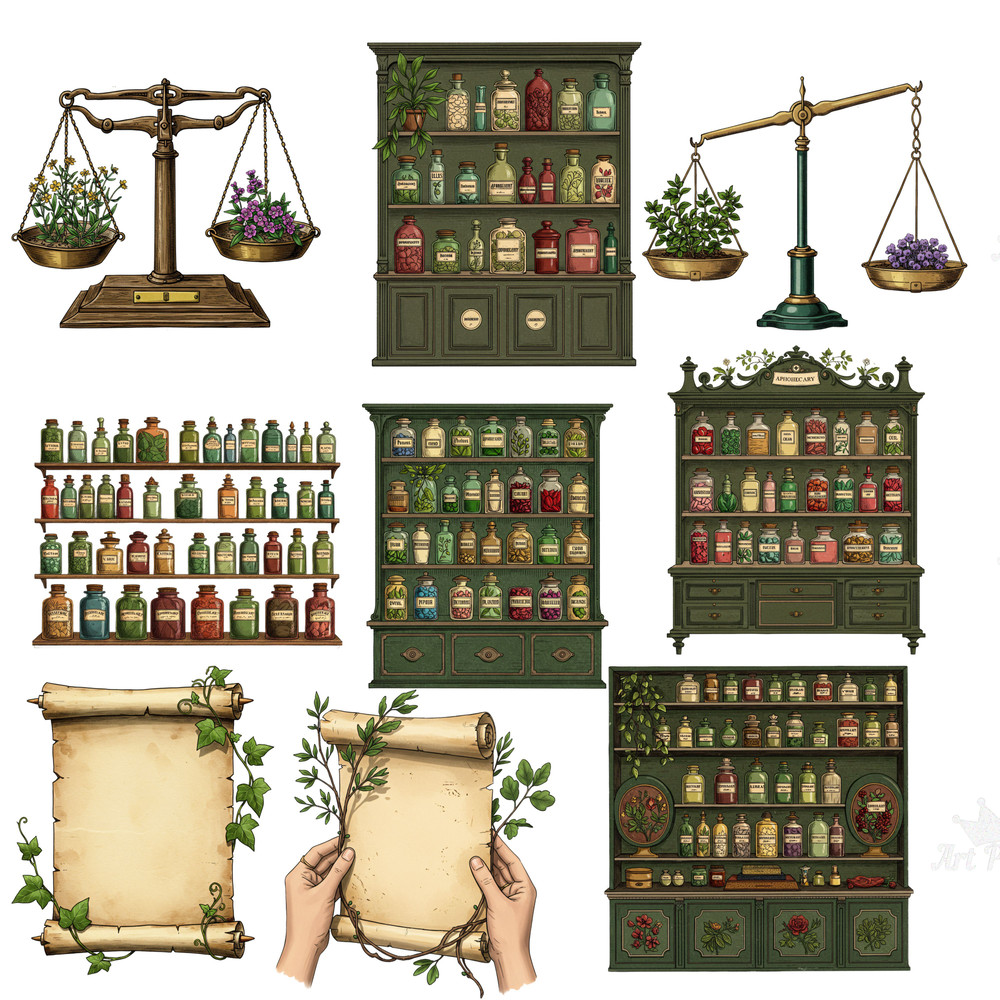 Vintage Apothecary Clipart Bundle Antique Herbalist Alchemist Clipart Pack Digital Download For Dar 3