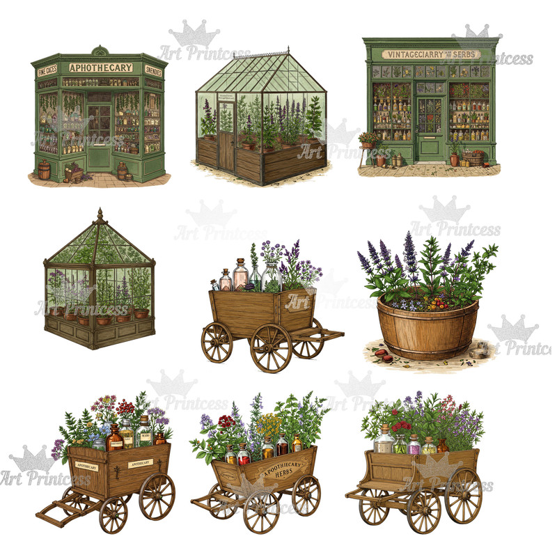 Vintage Apothecary Clipart Bundle Antique Herbalist Alchemist Clipart Pack Digital Download For Dar 8