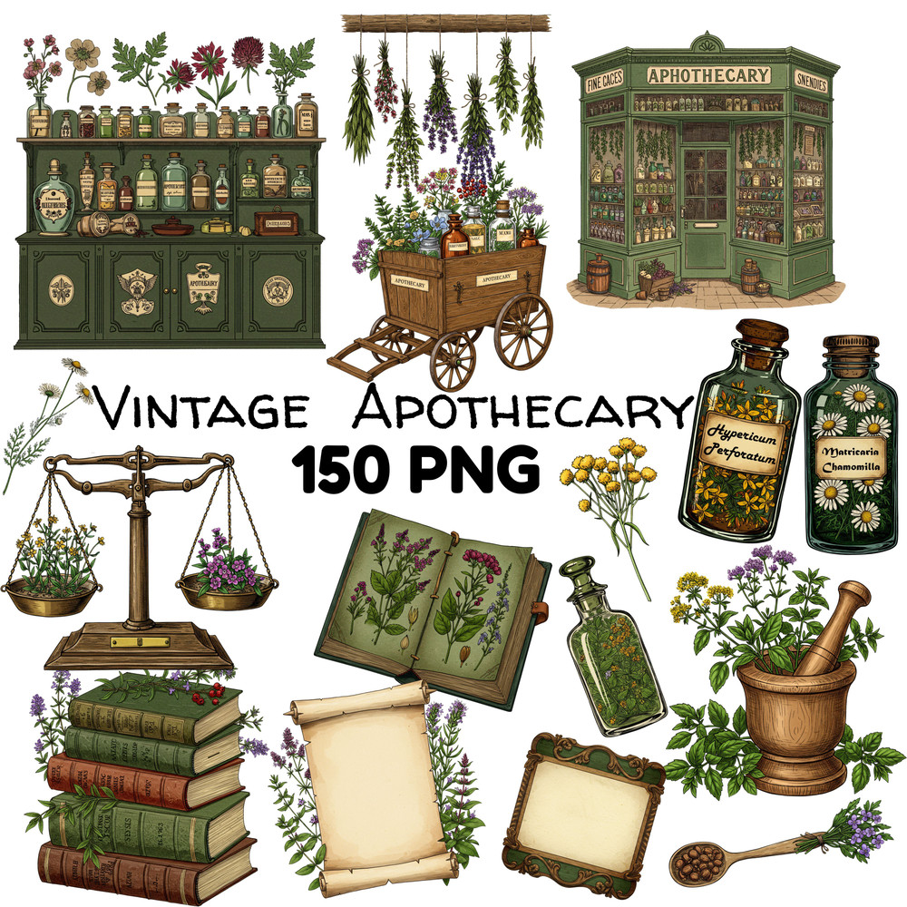 Vintage Apothecary Clipart Bundle Antique Herbalist Alchemist Clipart Pack Digital Download For Dar 0