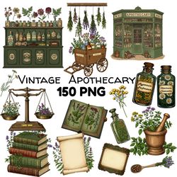 vintage apothecary clipart bundle antique herbalist alchemist clipart pack digital download for dark academia
