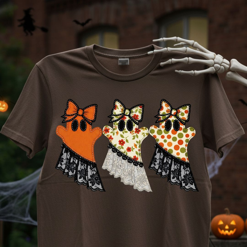 Coquette Halloween Ghosts PNG Bundle Cute Spooky Sublimation Craft Files Bows Lace Embroidery Flora 10