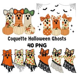 coquette halloween ghosts png bundle cute spooky sublimation ,craft files bows, lace embroidery floral pumpkin designs