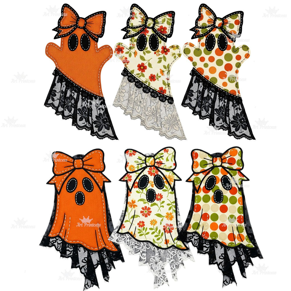 Coquette Halloween Ghosts PNG Bundle Cute Spooky Sublimation Lace Embroidery Floral Pumpkin Designs 4