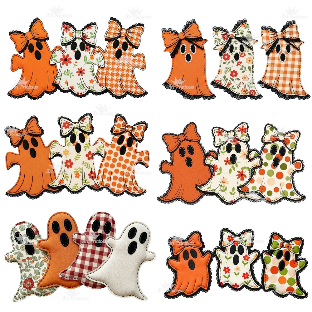 Coquette Halloween Ghosts PNG Bundle Cute Spooky Sublimation Lace Embroidery Floral Pumpkin Designs 5
