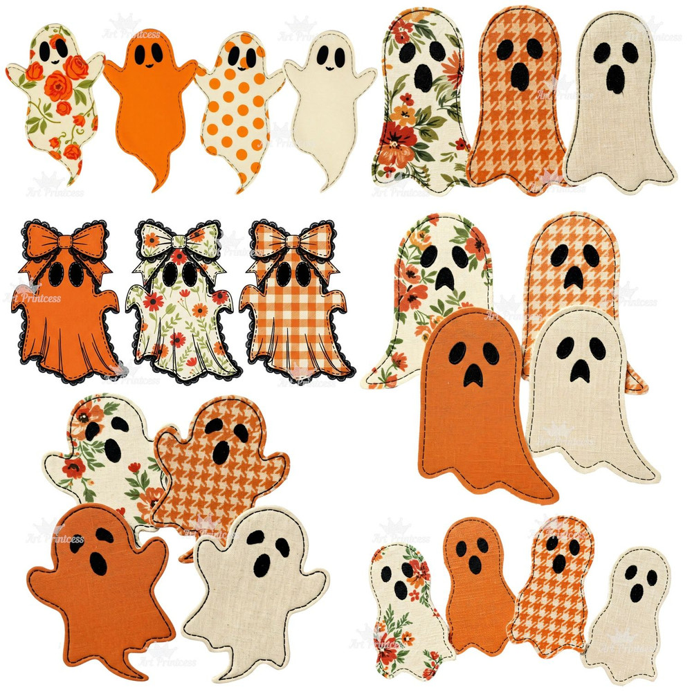 Coquette Halloween Ghosts PNG Bundle Cute Spooky Sublimation Lace Embroidery Floral Pumpkin Designs 7