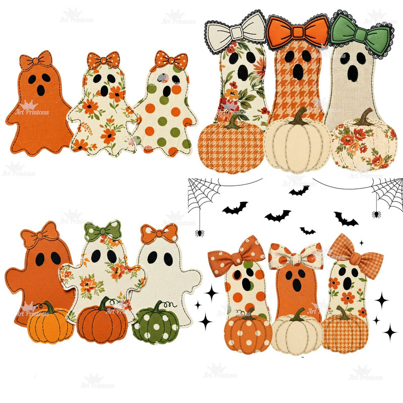 Coquette Halloween Ghosts PNG Bundle Cute Spooky Sublimation Lace Embroidery Floral Pumpkin Designs 9