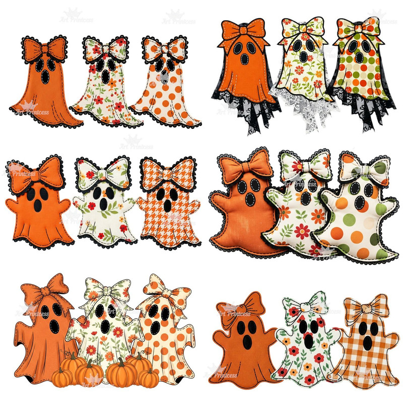 Coquette Halloween Ghosts PNG Bundle Cute Spooky Sublimation Lace Embroidery Floral Pumpkin Designs 11