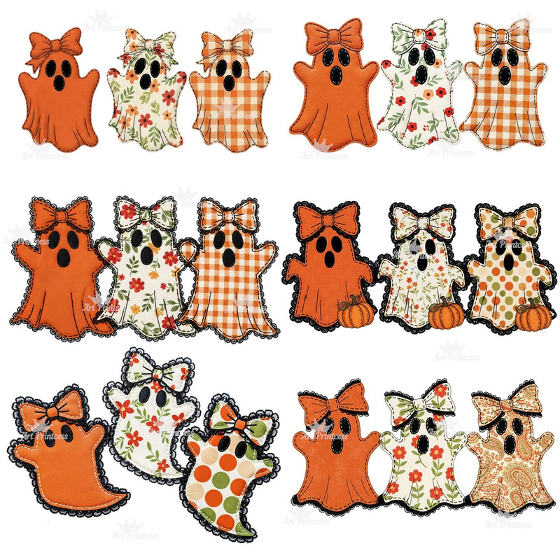 Coquette Halloween Ghosts PNG Bundle Cute Spooky Pintables Lace Embroidery Floral Pumpkin Designs C 6
