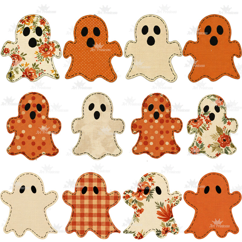 Cute Fabric Ghosts Clipart PNG Bundle Vintage Halloween Digital Download Spooky Season Sublimation 5