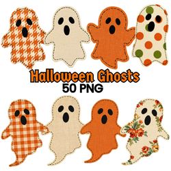 cute fabric ghosts clipart png bundle vintage halloween digital download spooky season sublimation cottagecore ghost png
