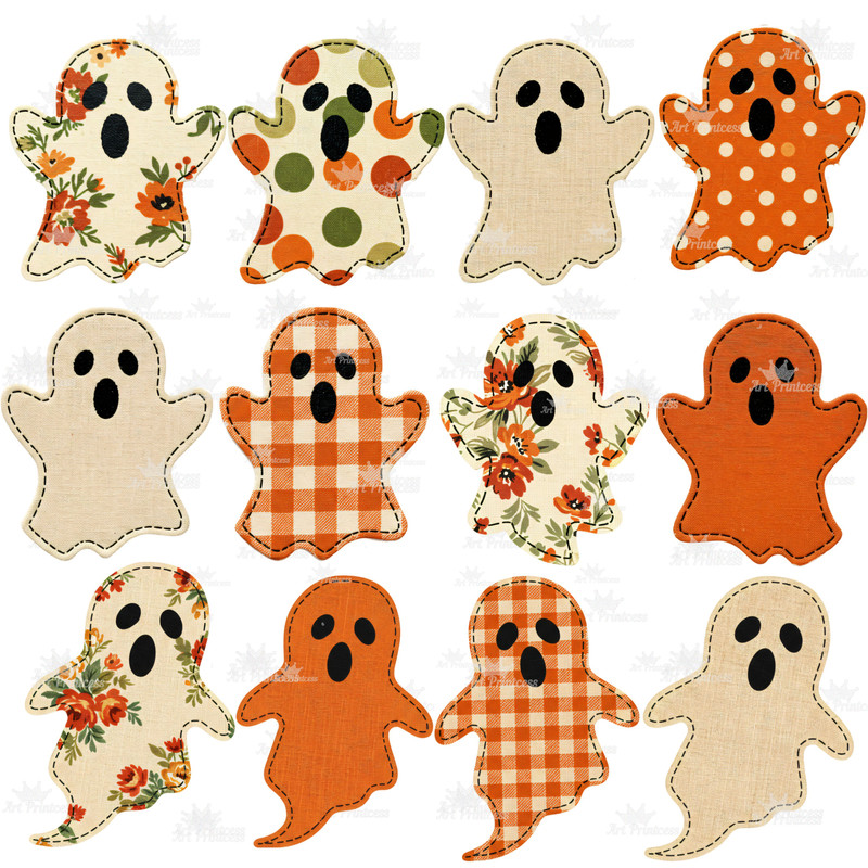 Cute Fabric Ghosts Clipart PNG Bundle Vintage Halloween Digital Download Spooky Season Sublimation 8