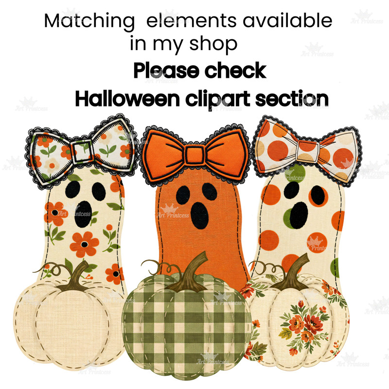 Cute Fabric Ghosts Clipart PNG Bundle Vintage Halloween PNG Spooky Season Sublimation Cottagecore G 3