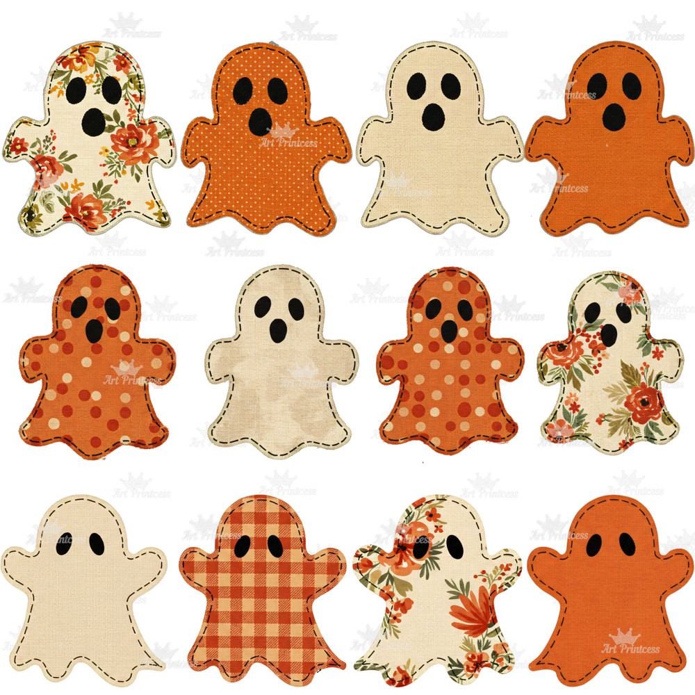 Cute Fabric Ghosts Clipart PNG Bundle Vintage Halloween PNG Spooky Season Sublimation Cottagecore G 6