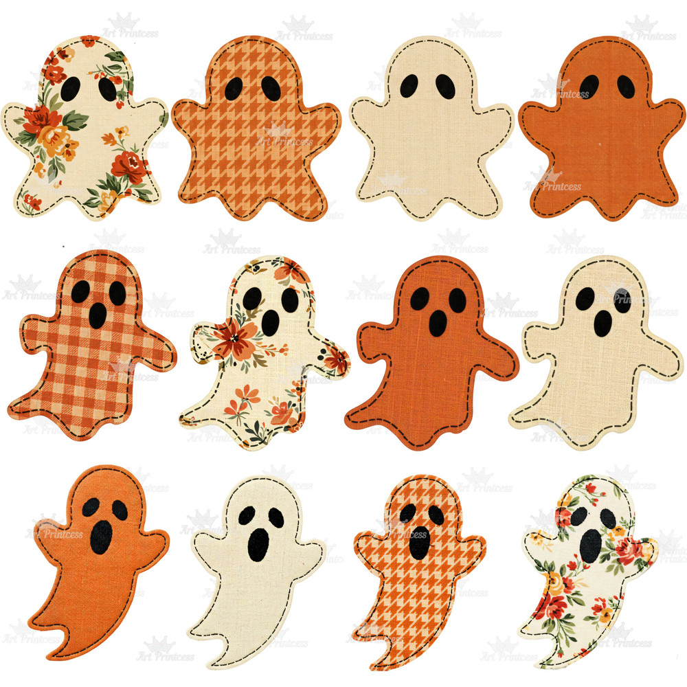 Cute Fabric Ghosts Clipart PNG Bundle Vintage Halloween PNG Spooky Season Sublimation Cottagecore G 7