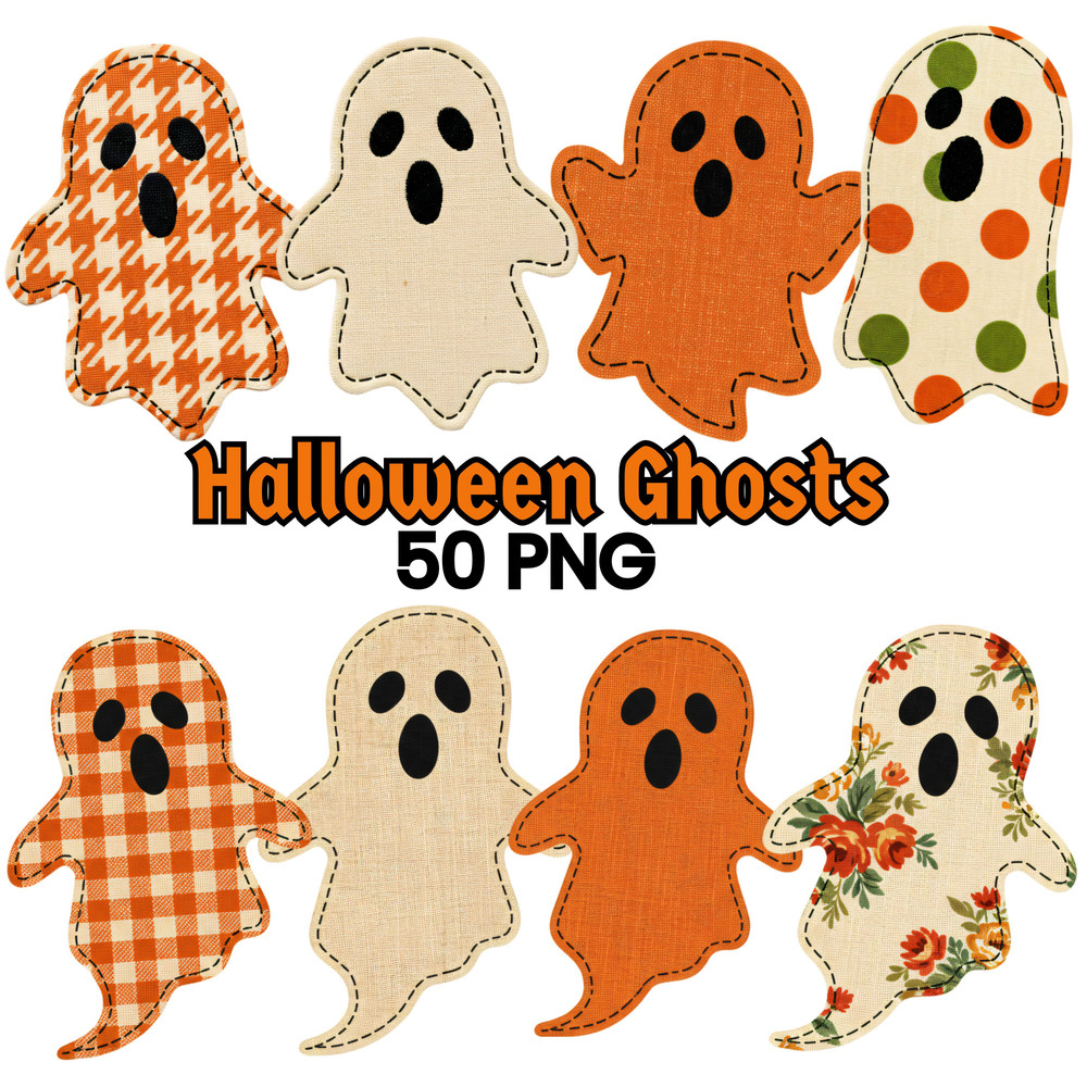 Cute Fabric Ghosts Clipart PNG Bundle Vintage Halloween PNG Spooky Season Sublimation Cottagecore G 2