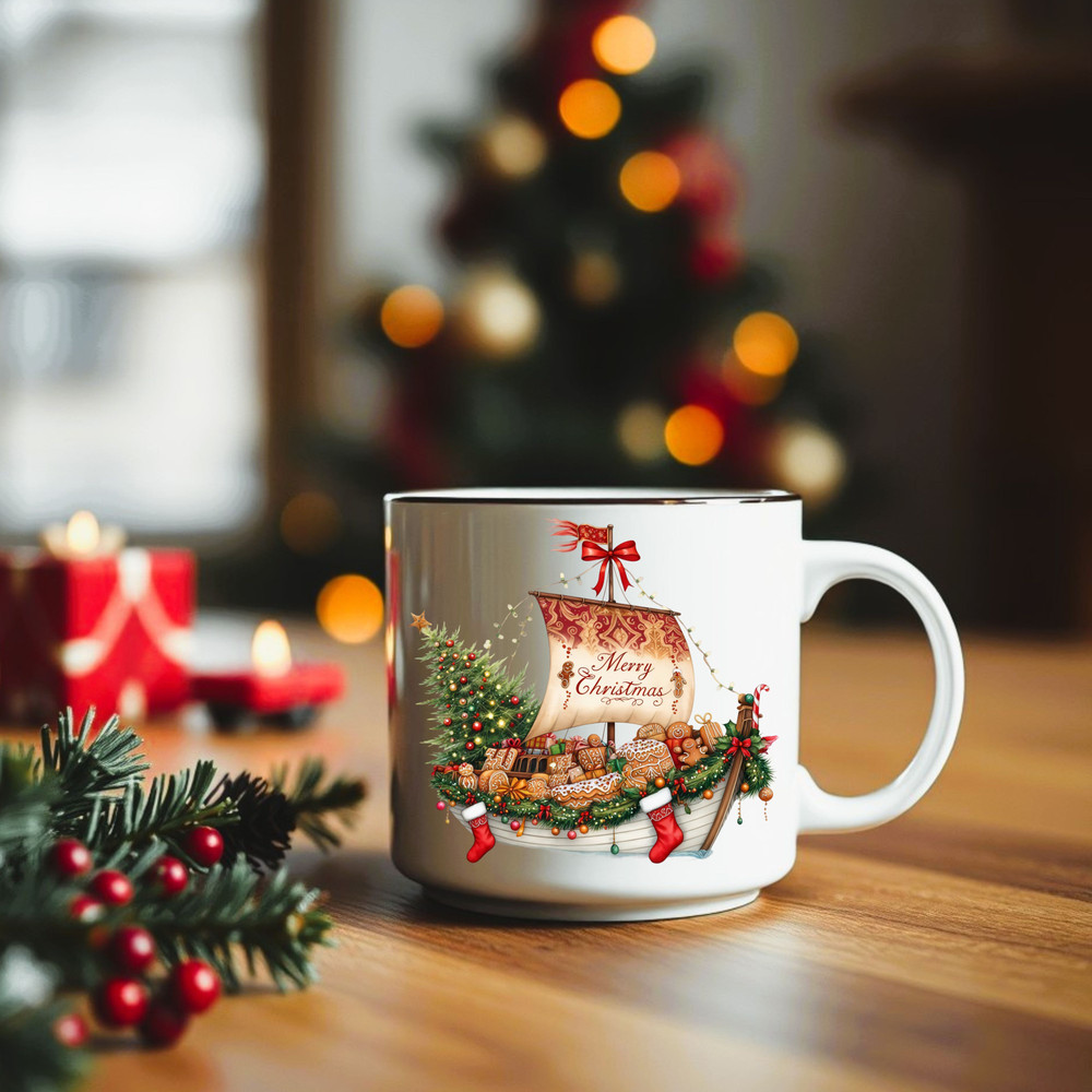 Christmas Sailboat Illustration Clipart PNG Watercolor Christmas Sailboats Nautical Christmas Ship 2