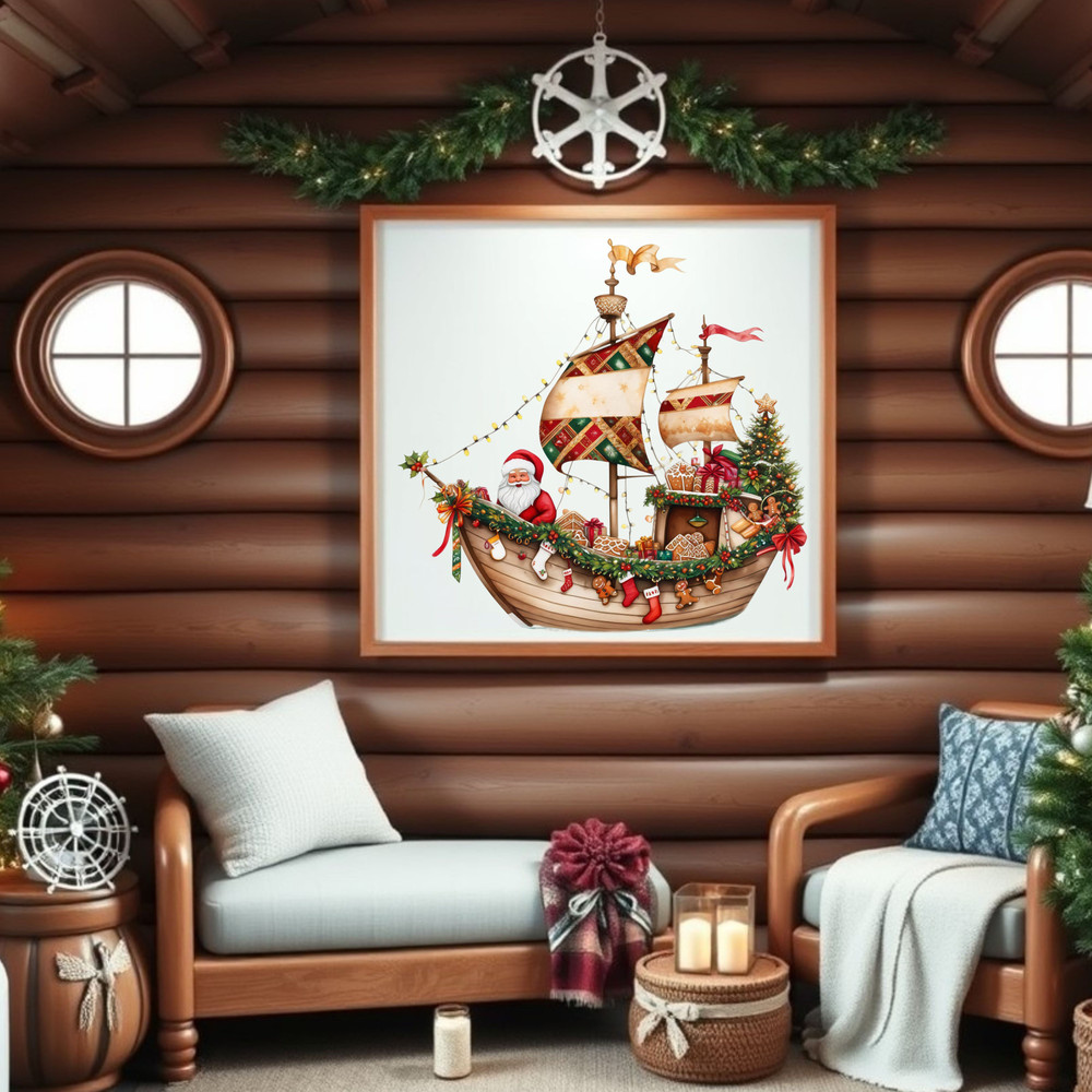 Christmas Sailboat Illustration Clipart PNG Watercolor Christmas Sailboats Nautical Christmas Ship 1